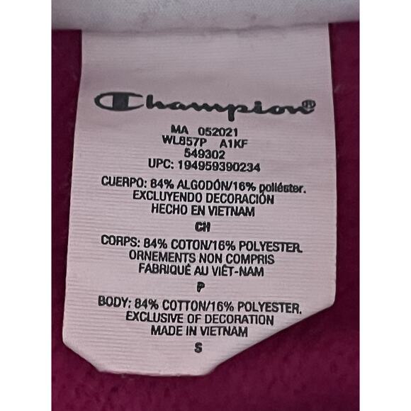 Champion Reverse Weave Hoodie Womens Small Pink Purple Spellout Logo Sweatshirt - Picture 10 of 12